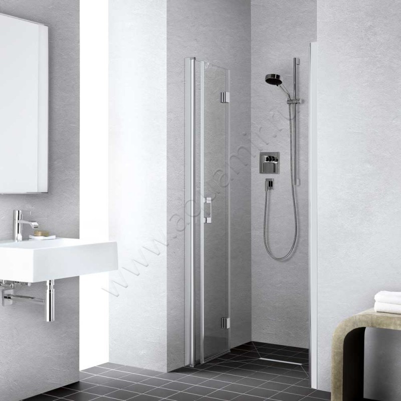 Складная душевая дверь в нишу Kermi Liga в серебристом цвете LI2SL075201AK в интерьере