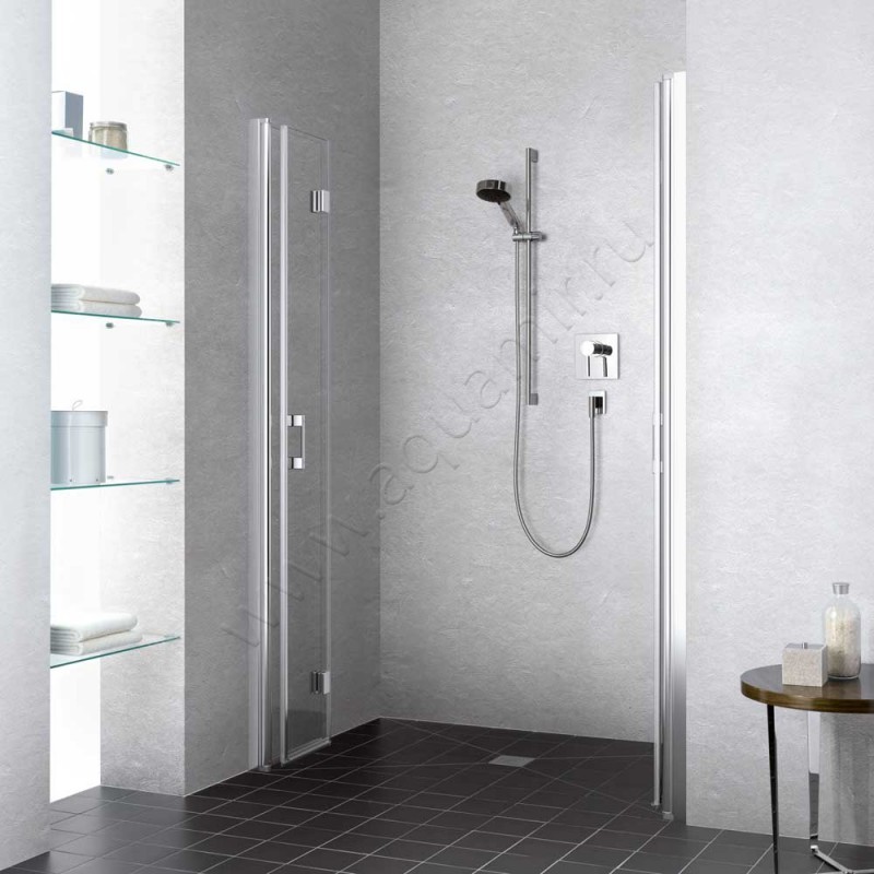 Складная душевая дверь в нишу Kermi Liga в серебристом цвете LI2T412318VPK в интерьере