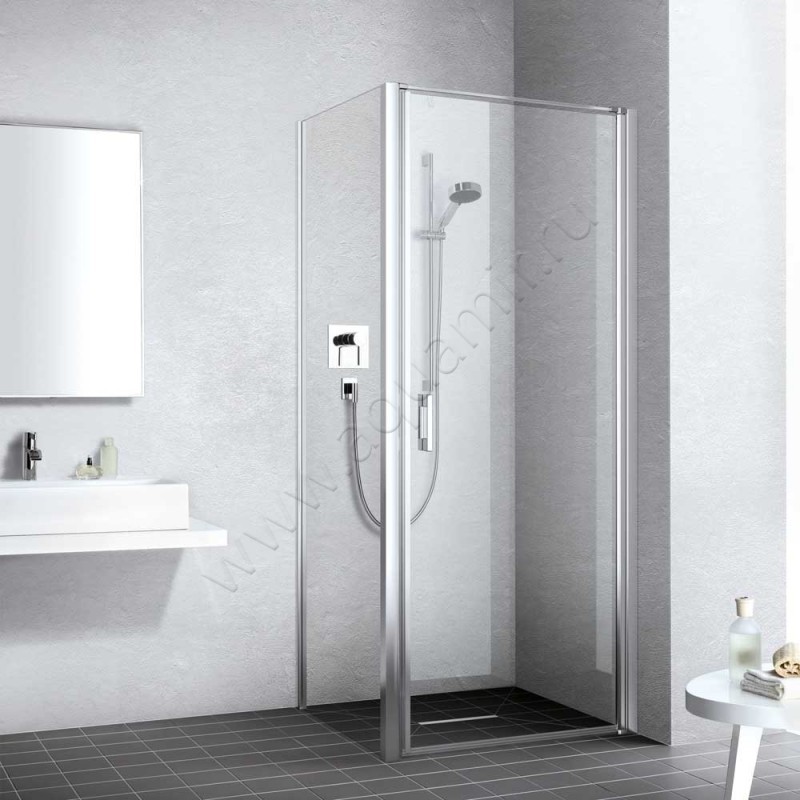 Маятниковая душевая дверь в нишу Kermi Liga в серебристом цвете LI1WR07520VPK в интерьере