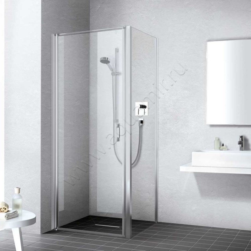 Маятниковая душевая дверь в нишу Kermi Liga в серебристом цвете LI1WL083181AK в интерьере