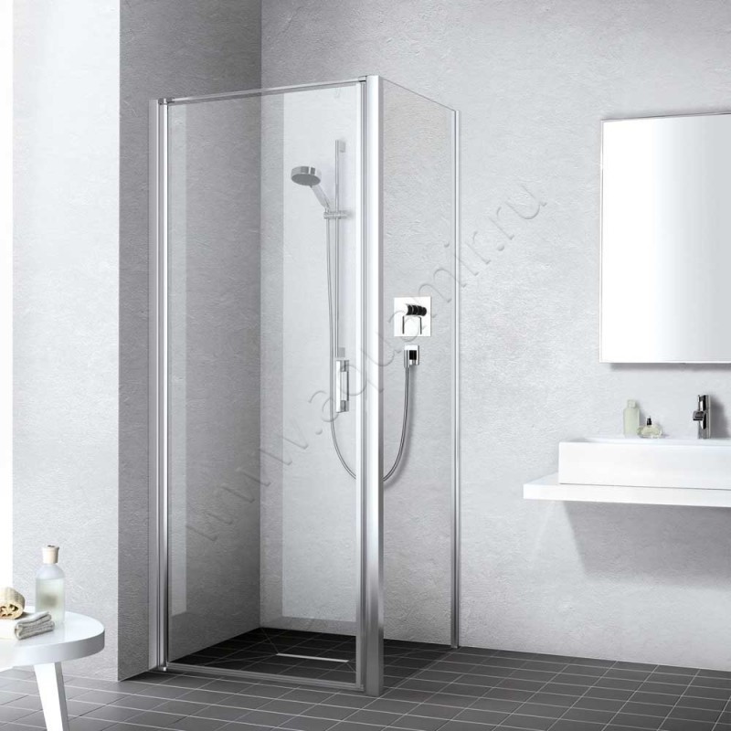 Маятниковая душевая дверь в нишу Kermi Liga в серебристом цвете LI1WL07818VAK в интерьере