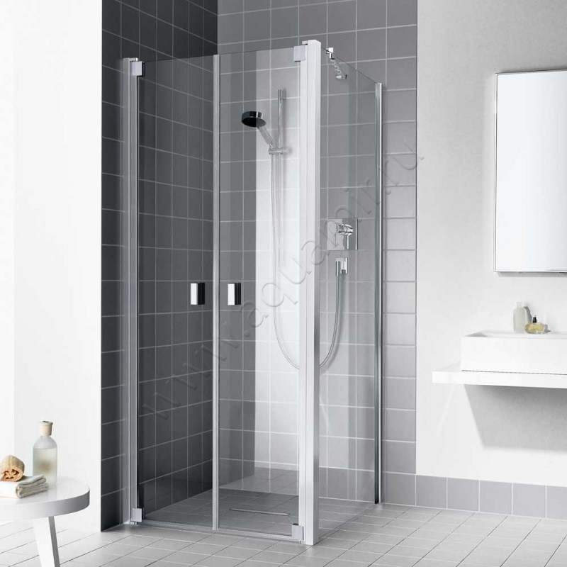 Маятниковая душевая дверь в нишу Kermi Raya в серебристом цвете RAPTD12020VAK в интерьере