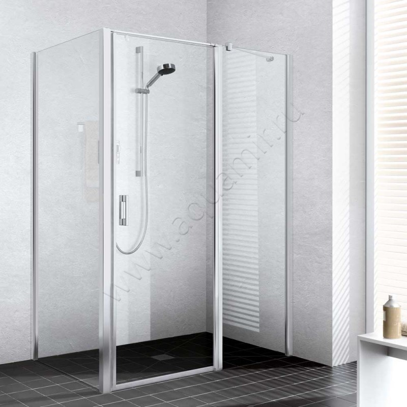 Маятниковая душевая дверь в нишу с фиксированным элементом Kermi Liga в серебристом цвете LI1GR080201PK в интерьере