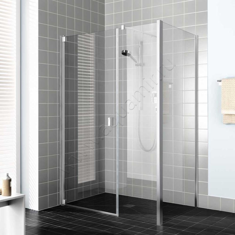 Маятниковая душевая дверь в нишу с фиксированным элементом Kermi Raya в серебристом цвете RA1OL11020VAK в интерьере