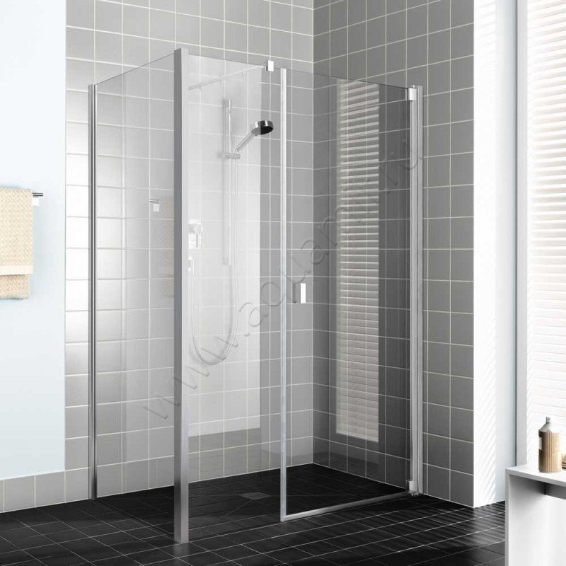 Маятниковая душевая дверь в нишу с фиксированным элементом Kermi Raya в серебристом цвете RA1OR110201PK в интерьере