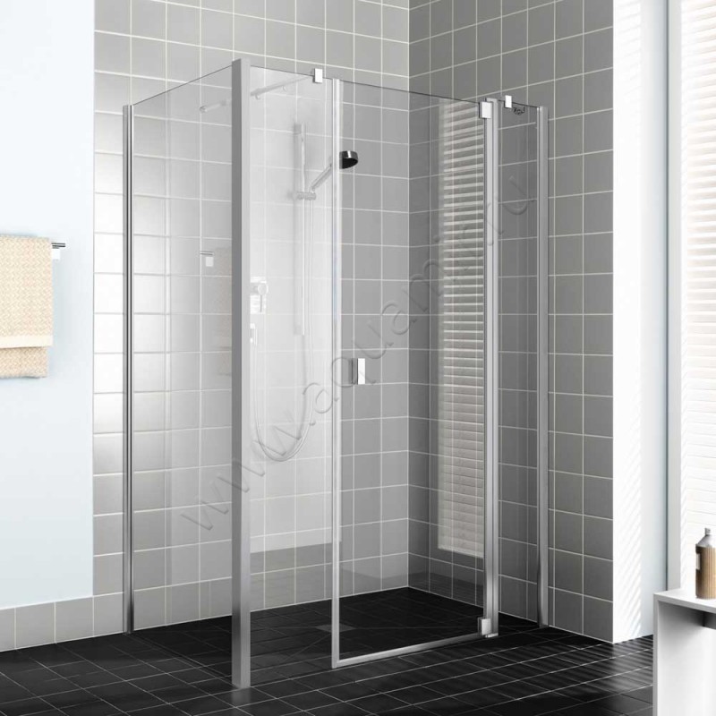 Маятниковая душевая дверь в нишу с фиксированным элементом Kermi Raya в серебристом цвете RA1AR120201PK в интерьере