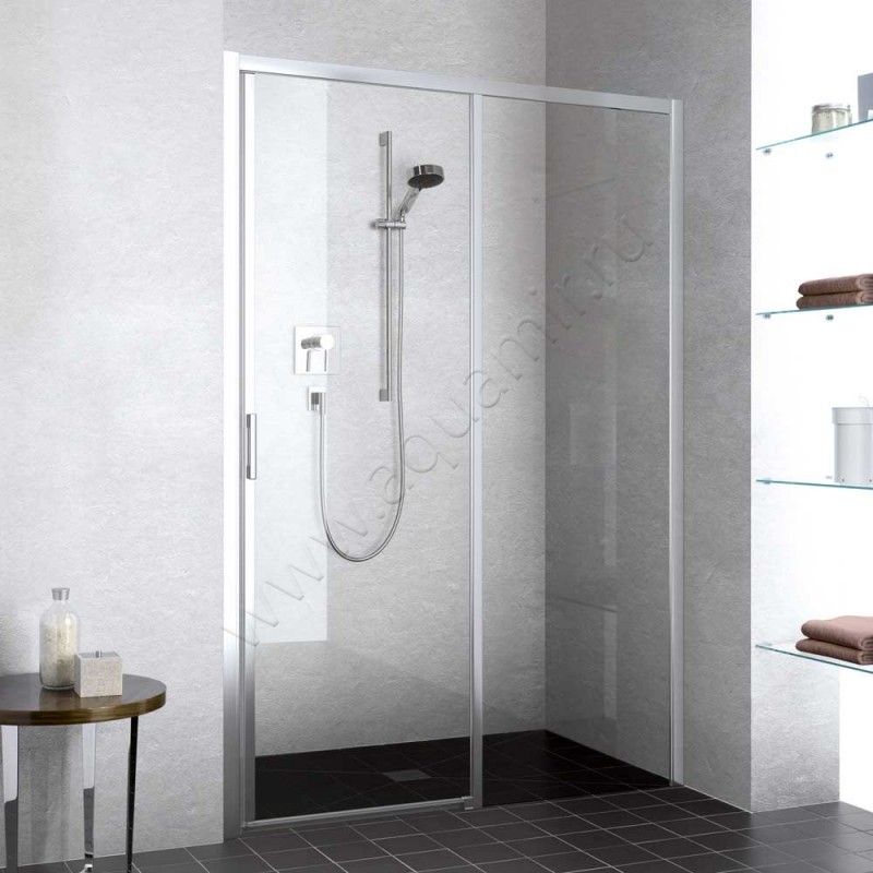 Раздвижная душевая дверь в нишу с фиксированным элементом Kermi Liga в серебристом цвете LID2R12320VAK в интерьере