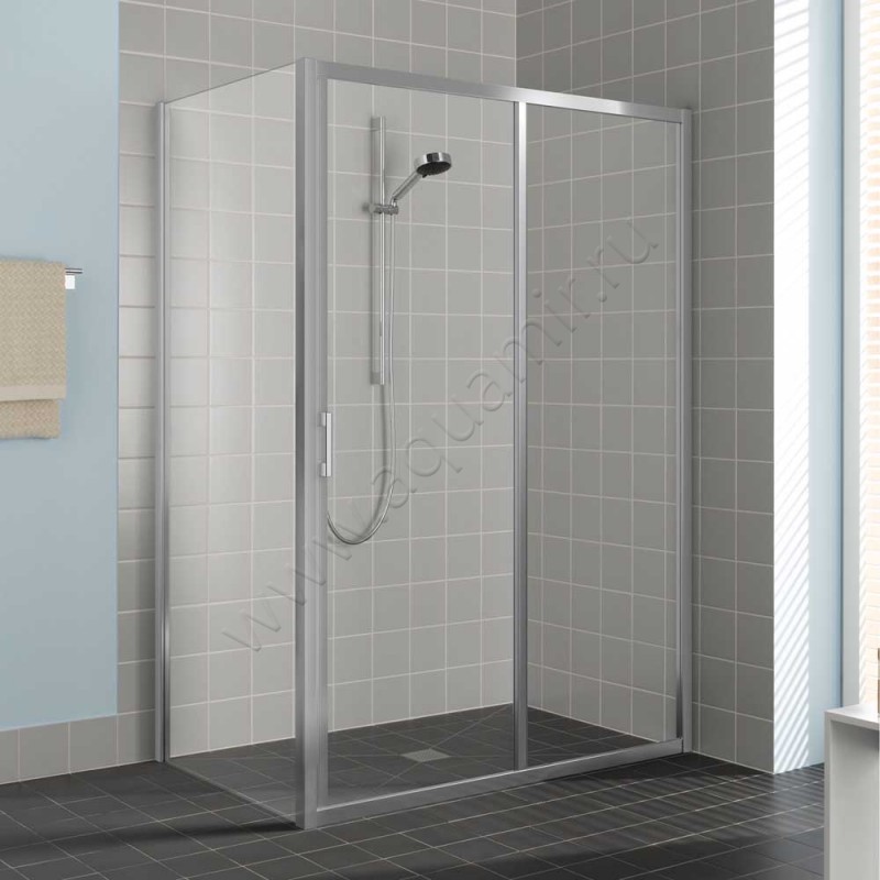 Раздвижная душевая дверь в нишу Kermi Liga в серебристом цвете LIG2R110201AK в интерьере