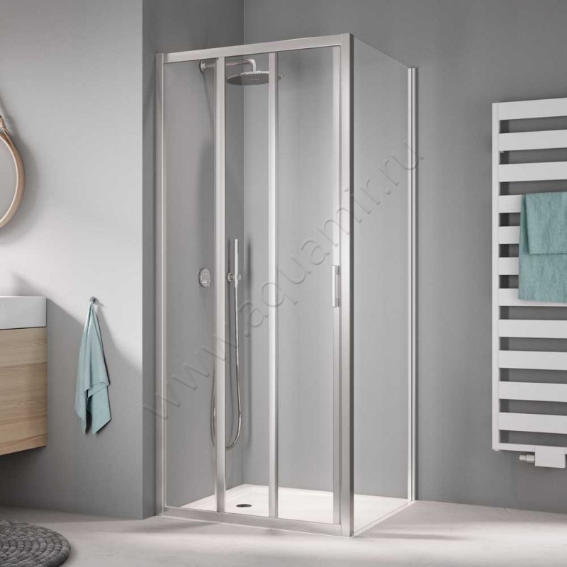 Раздвижная душевая дверь в нишу Kermi Liga в серебристом цвете LIG3L095201AK в интерьере