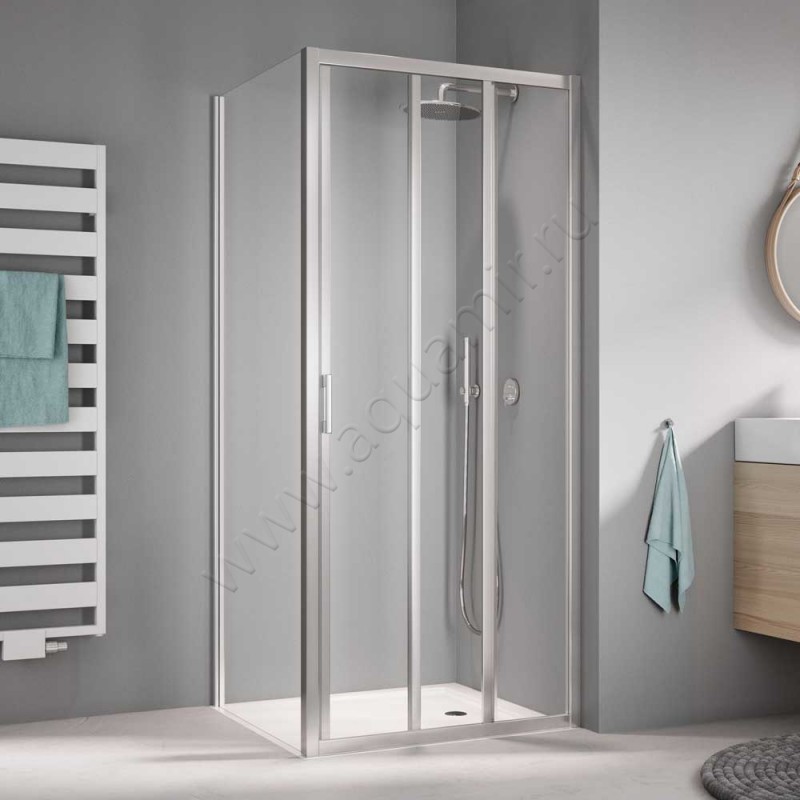 Раздвижная душевая дверь в нишу Kermi Liga в серебристом цвете LIG3R080201AK в интерьере