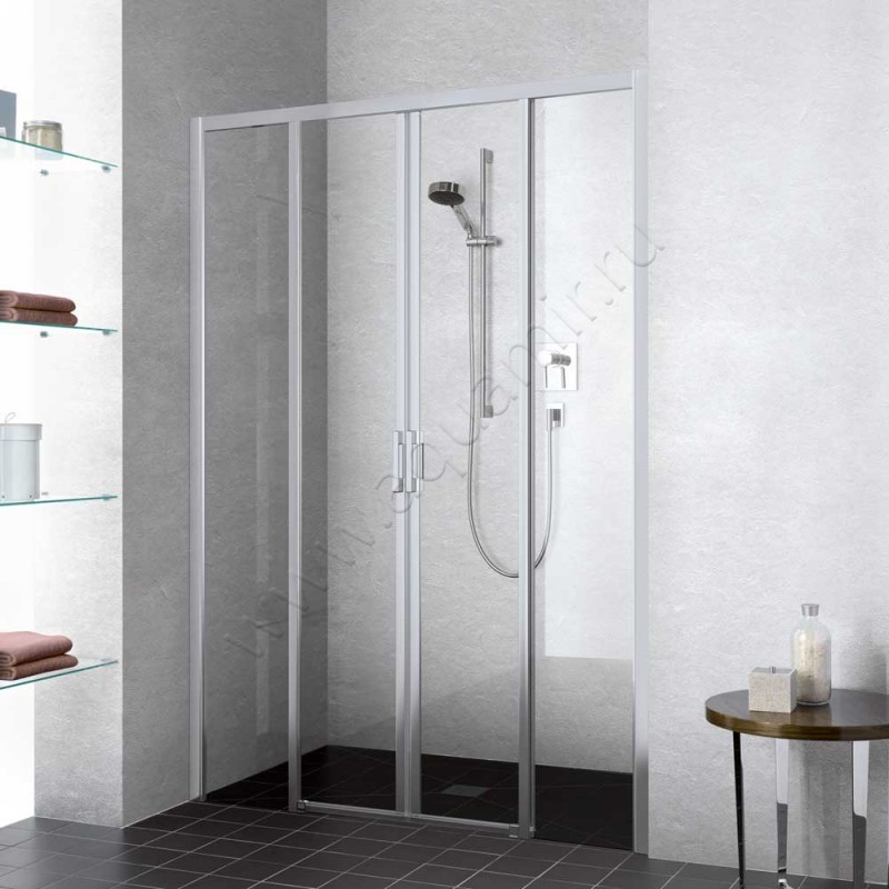 Раздвижная душевая дверь в нишу с фиксированным элементом Kermi Liga в серебристом цвете LID4B135201AK в интерьере