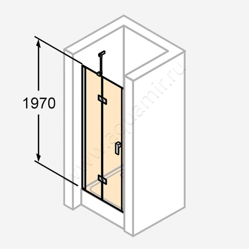 Поворотная душевая дверь в нишу с фиксированным элементом Huppe Design pure в серебристом цвете 8P9004092322 в интерьере