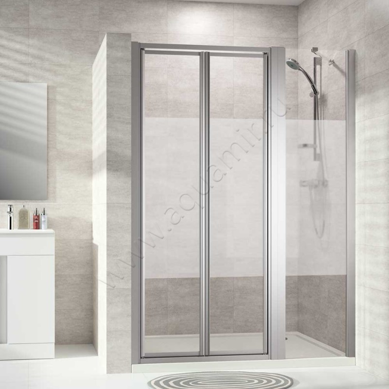 Маятниковая душевая дверь в нишу Huppe Alpha 2 в серебристом цвете A24504087375 в интерьере