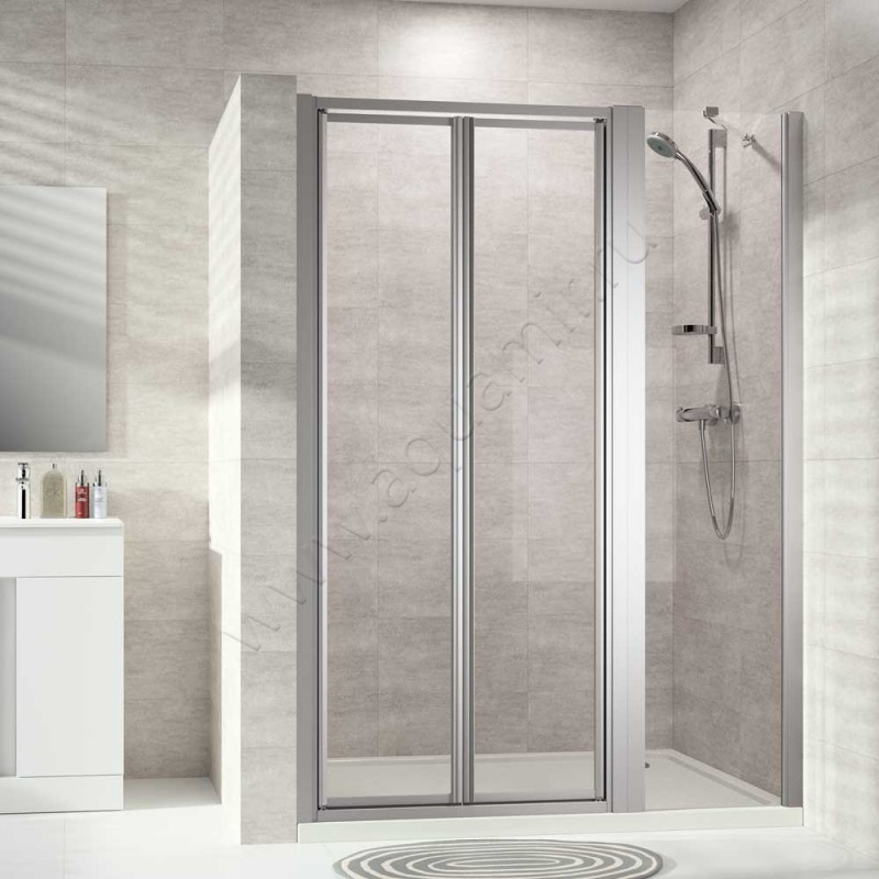 Маятниковая душевая дверь в нишу Huppe Alpha 2 в серебристом цвете A24518087321 в интерьере