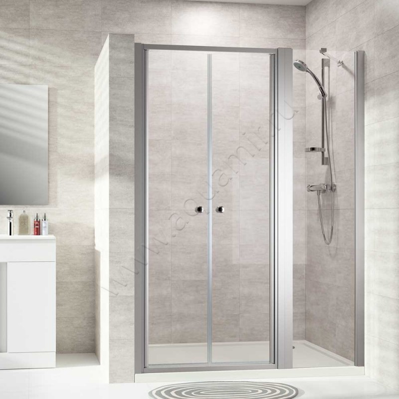 Маятниковая душевая дверь в нишу Huppe Alpha 2 в серебристом цвете A25103087322 в интерьере