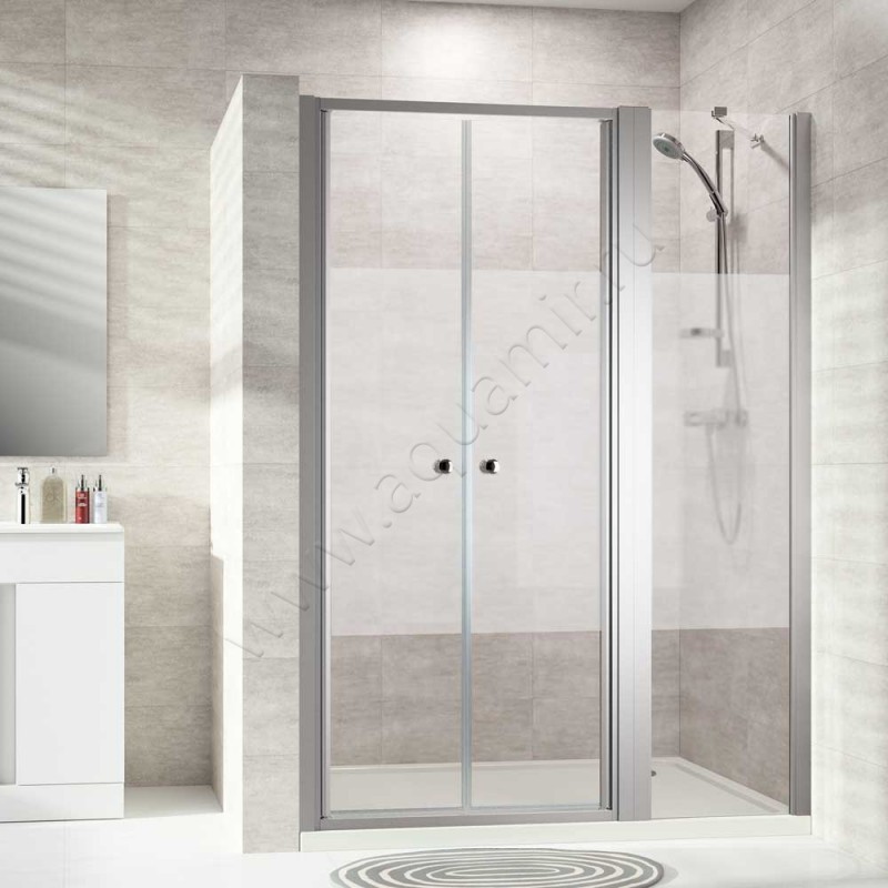 Маятниковая душевая дверь в нишу Huppe Alpha 2 в серебристом цвете A25101087375 в интерьере