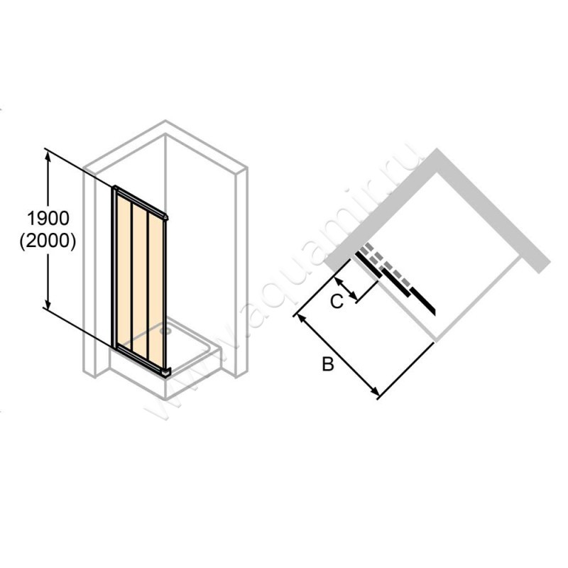 Раздвижная душевая дверь в нишу с фиксированным элементом Huppe Alpha 2 в серебристом цвете A22212087373 в интерьере