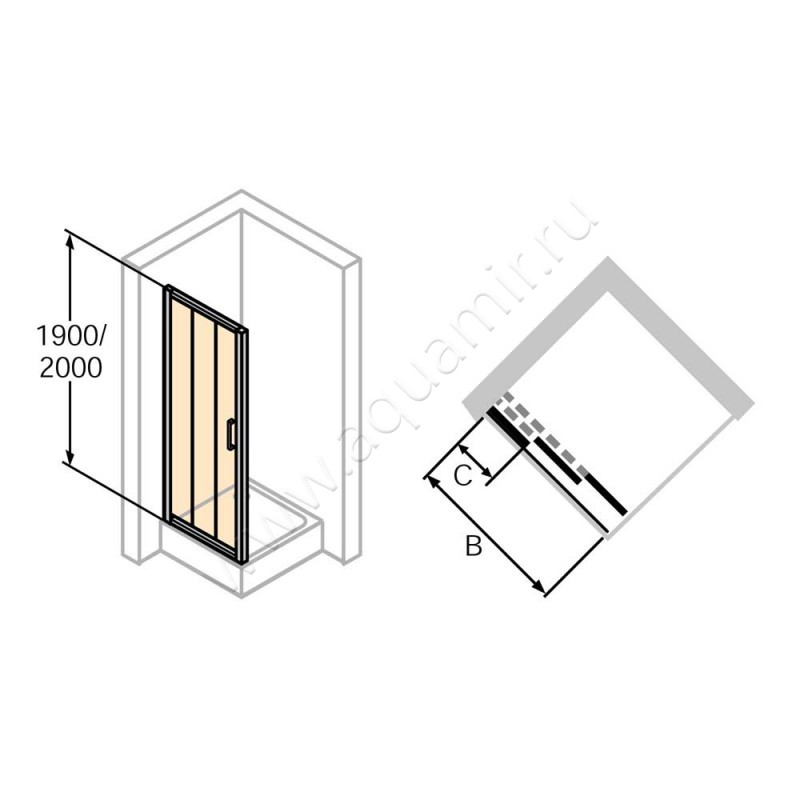 Раздвижная душевая дверь в нишу с фиксированным элементом Huppe Classics 2 в серебристом цвете C20303087321 в интерьере