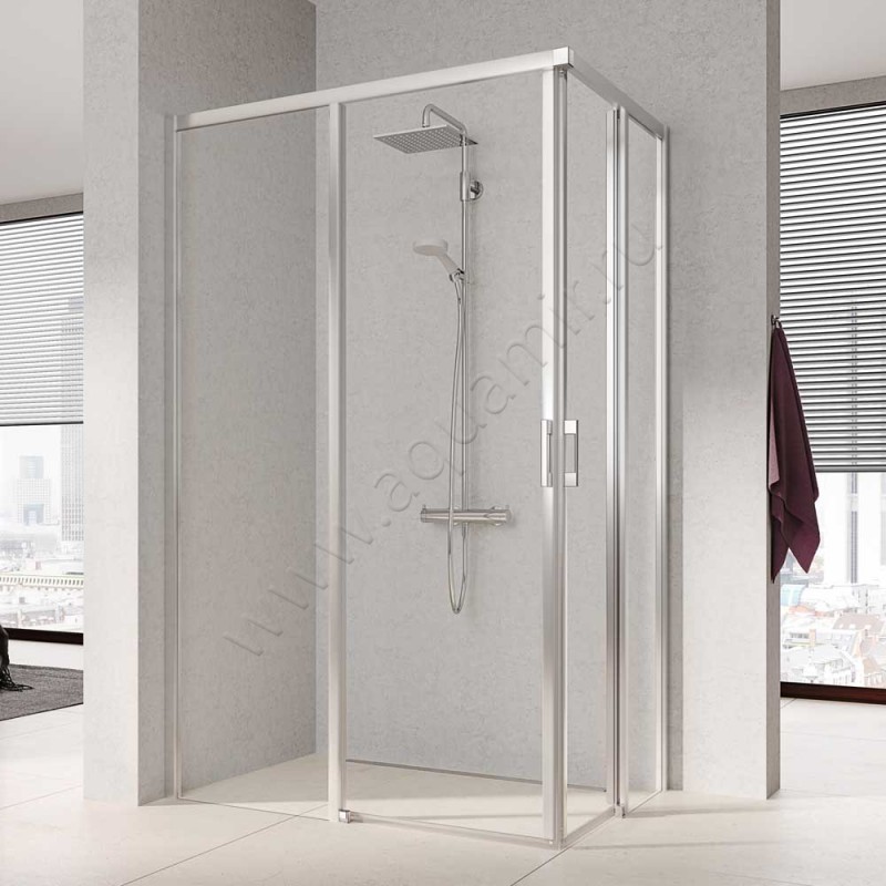 Раздвижная душевая дверь для комбинации с ответной частью Kermi Liga LIC2L093181AK в интерьере