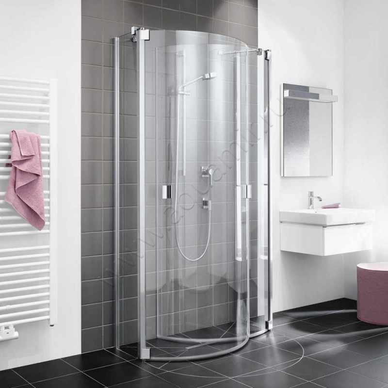 Пристенная полукруглая душевая кабина с маятниковыми дверями Kermi Raya RAZ2010020VAK в интерьере