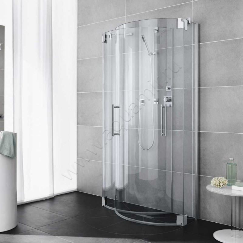 Пристенная полукруглая душевая кабина с маятниковыми дверями Kermi Pasa XP PXZ2009020VAK в интерьере