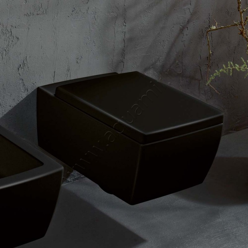 Крышка-сиденье Villeroy & Boch Memento 2.0 45,2 x 37,8 см, черный матовый, микролифт 8M24S1S5 в интерьере