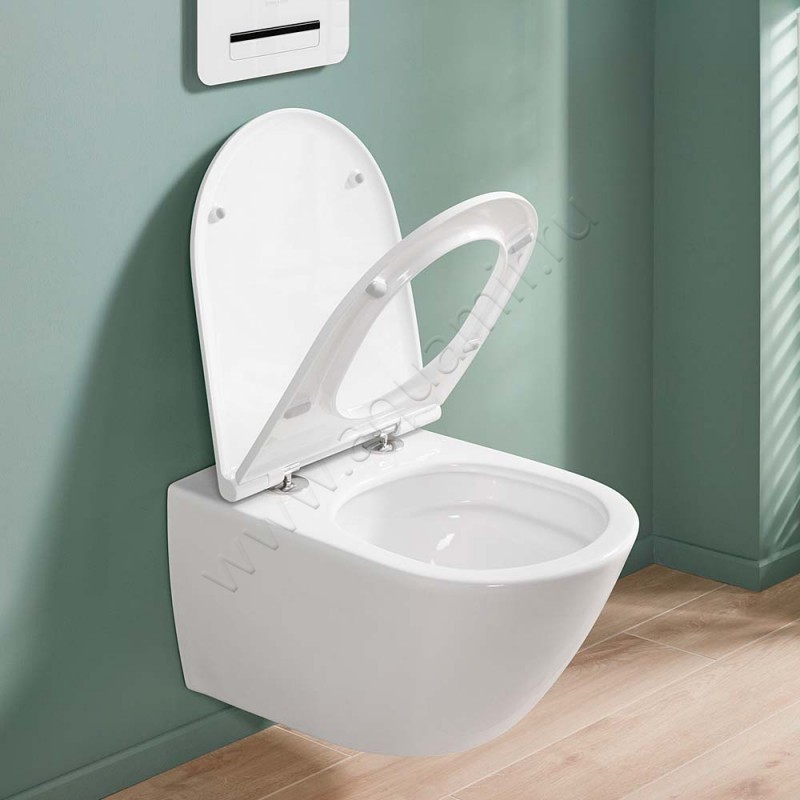 Унитаз подвесной Villeroy & Boch UNIVERSO с крышкой микролифт, 56 см, безободковый, белый 4670T9R1 в интерьере