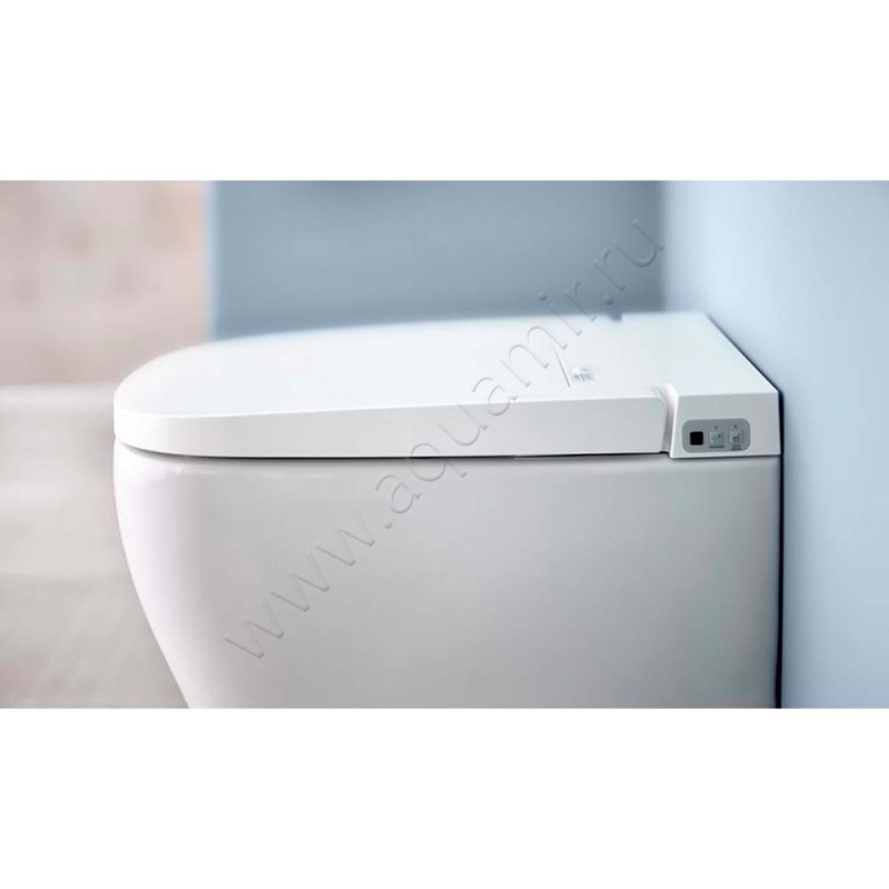 Унитаз подвесной Vitra V-CARE с крышкой микролифт, 60 см, безободковый, белый 5674B0036193 в интерьере