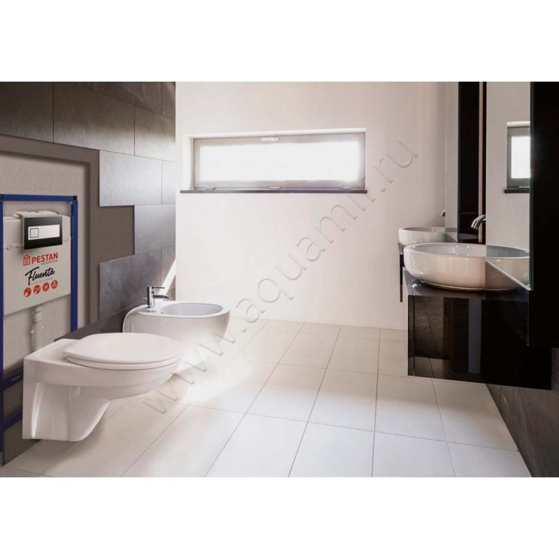 Унитаз подвесной Pestan FLUENTA с крышкой микролифт, 55,1 см, белый 40006460 в интерьере