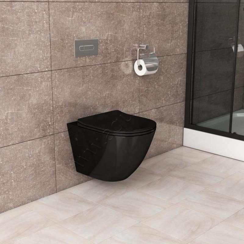 Унитаз подвесной Grossman с крышкой микролифт, 56 см, безободковый GR4411blackS в интерьере