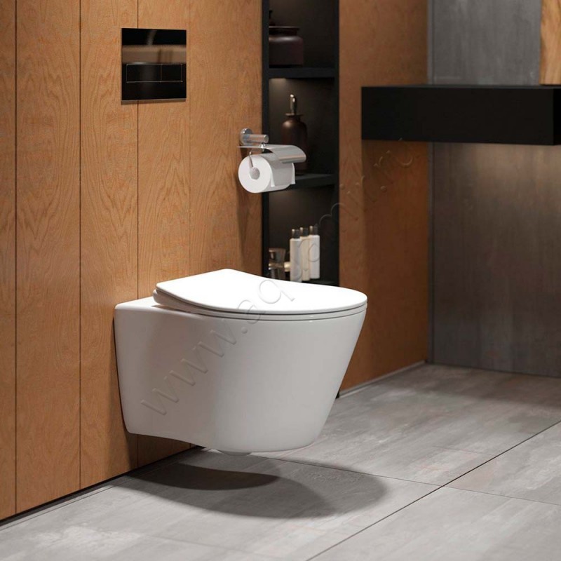 Унитаз подвесной Grossman с крышкой микролифт, 49,5 см, безободковый GR4459S в интерьере