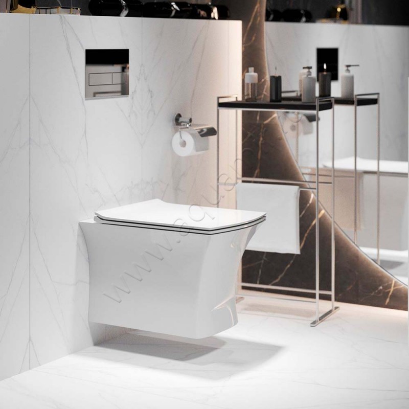 Унитаз подвесной Grossman с крышкой микролифт, 51 см, безободковый, белый GR4461S в интерьере