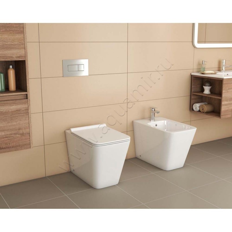 Унитаз приставной Grossman с крышкой микролифт, 60 см, безободковый, белый GRPR4414S в интерьере