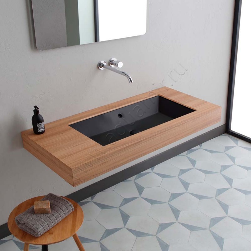 Раковина встраиваемая снизу под столешницу без отверстий Scarabeo Teorema 2.0 80 см 513649 в интерьере