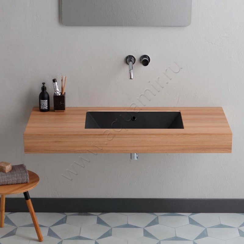 Раковина встраиваемая снизу под столешницу без отверстий Scarabeo Teorema 2.0 80 см 513649 в интерьере