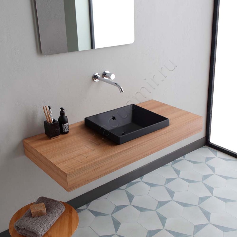 Раковина встраиваемая сверху на столешницу без отверстий Scarabeo Teorema 2.0 45 см 513049 в интерьере