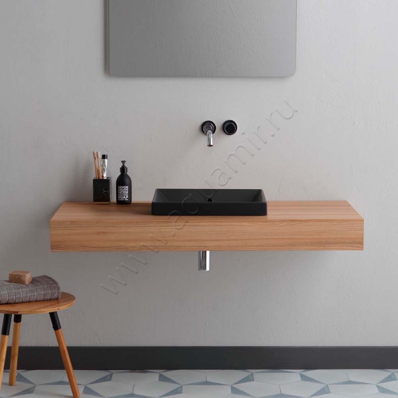 Раковина встраиваемая сверху на столешницу без отверстий Scarabeo Teorema 2.0 45 см 513049 в интерьере