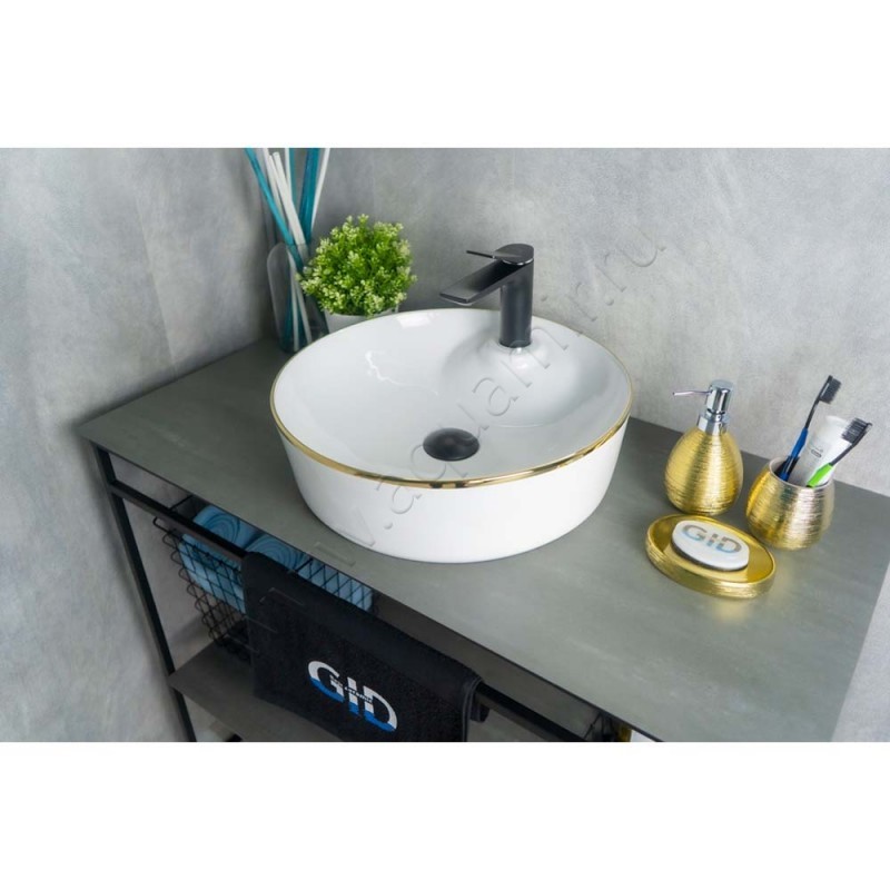 Раковина-чаша накладная с отверстием под смеситель Gid 44 см 53314 в интерьере