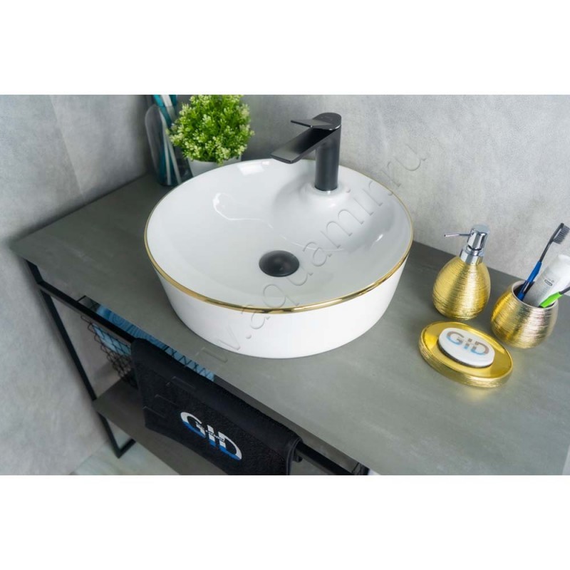 Раковина-чаша накладная с отверстием под смеситель Gid 44 см 53314 в интерьере