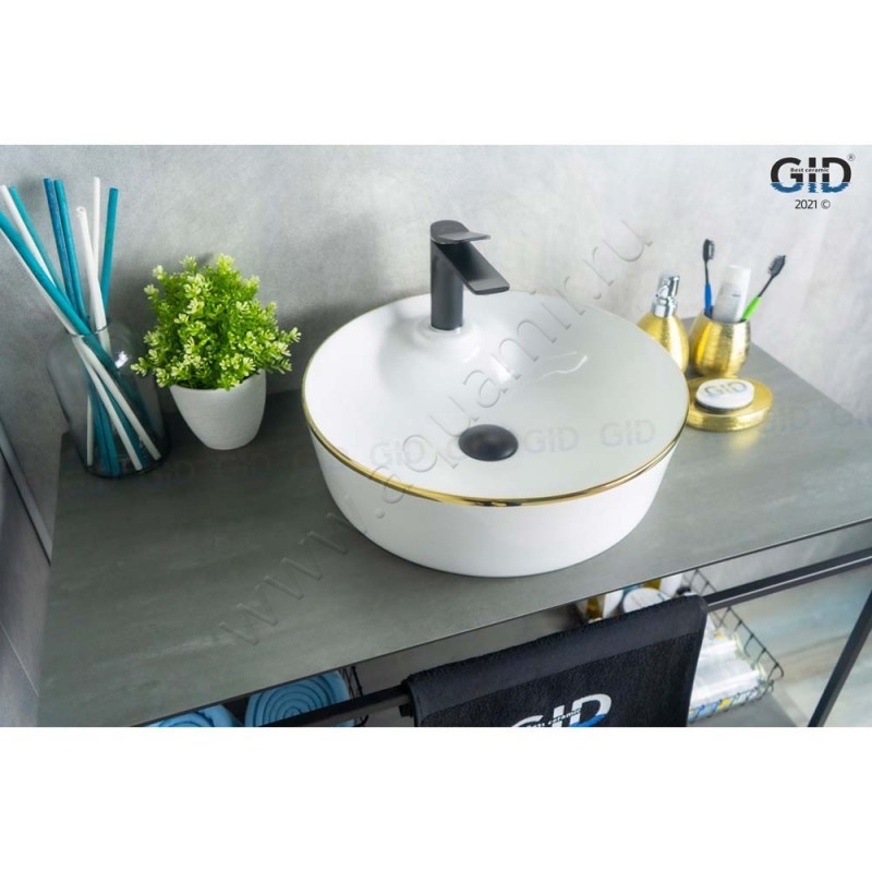 Раковина-чаша накладная с отверстием под смеситель Gid 44 см 53314 в интерьере
