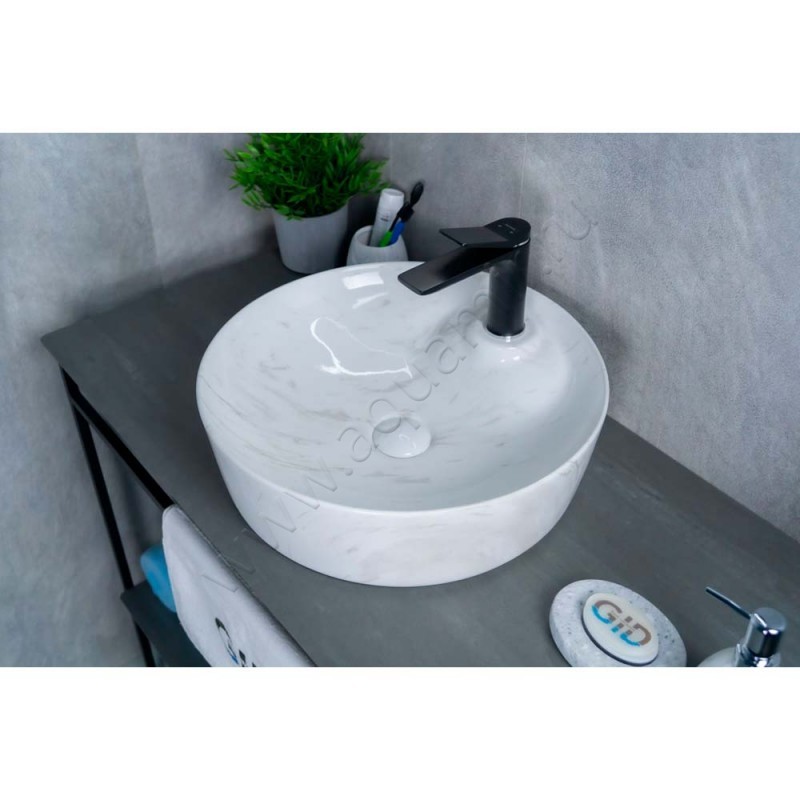 Раковина-чаша накладная с отверстием под смеситель Gid 44 см 53321 в интерьере