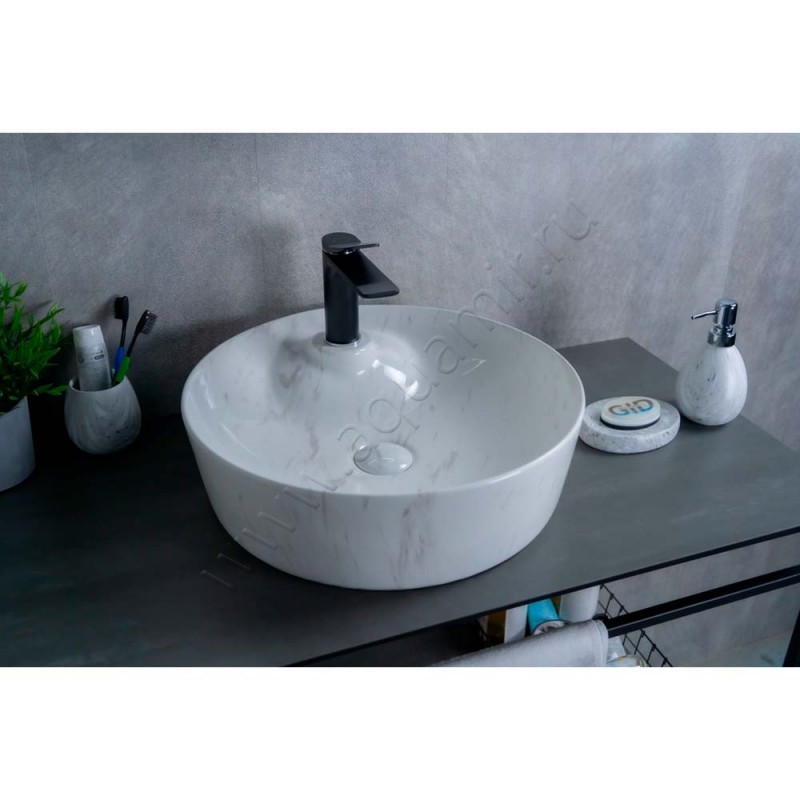 Раковина-чаша накладная с отверстием под смеситель Gid 44 см 53321 в интерьере