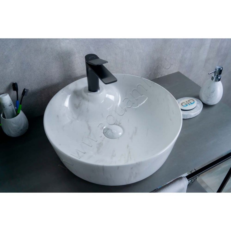 Раковина-чаша накладная с отверстием под смеситель Gid 44 см 53321 в интерьере