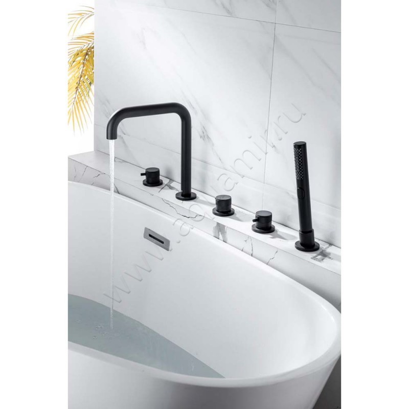 Смеситель на борт ванны Allen Brau Priority с душем, черный матовый 53100731 в интерьере