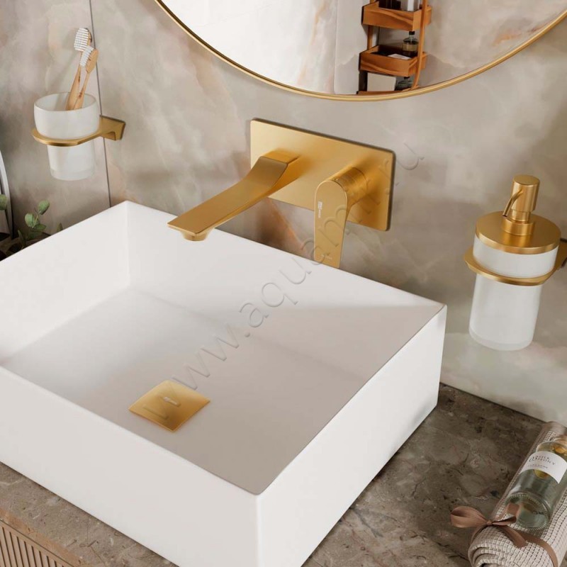 Смеситель для раковины Wasserkraft Aisch золото матовое 5530 в интерьере