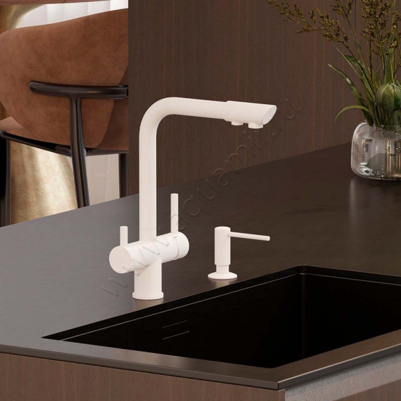 Смеситель для кухни Wasserkraft белый матовый A8357 в интерьере