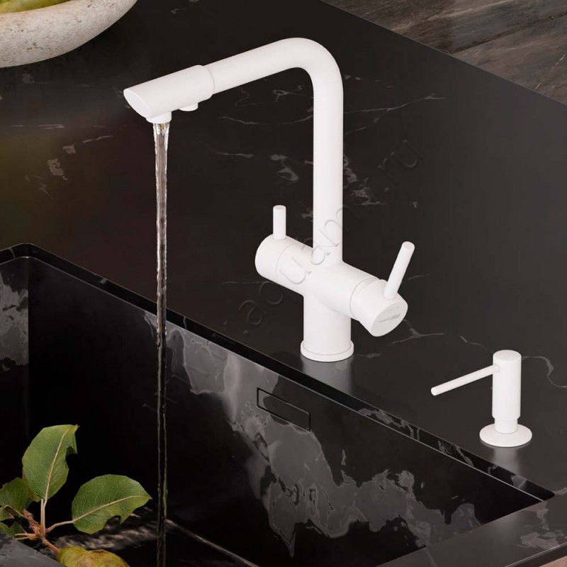 Смеситель для кухни Wasserkraft белый матовый A8357 в интерьере