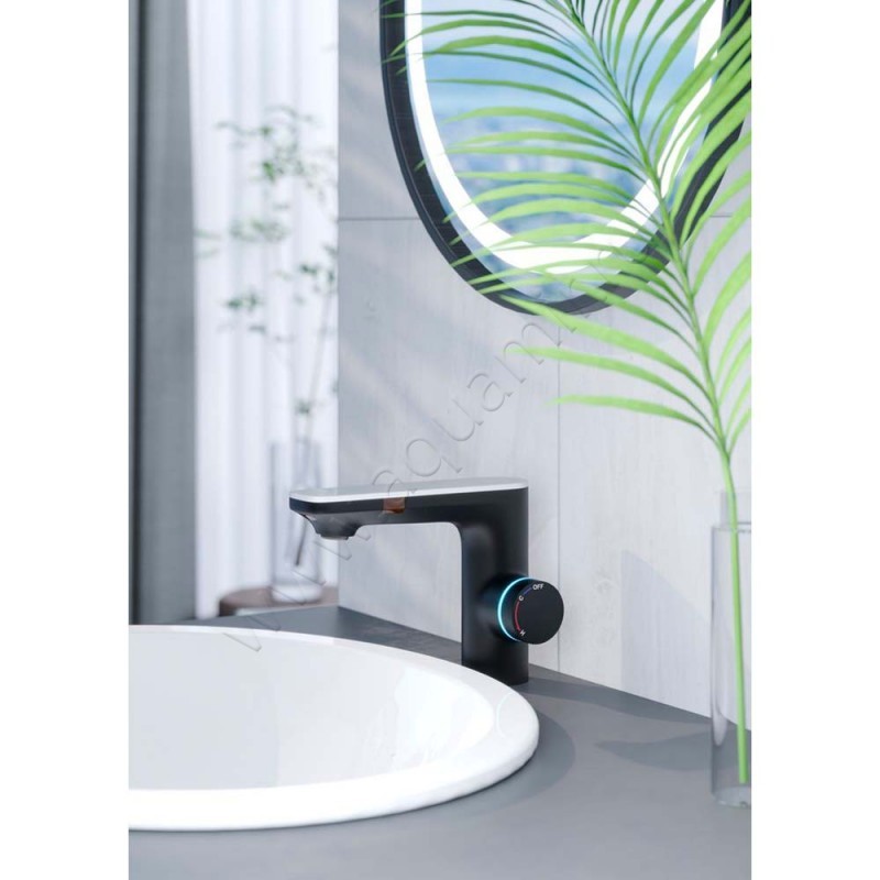 Смеситель для раковины Berges Wasserhaus Morans сенсорный/термостатический, черный матовый 076002 в интерьере