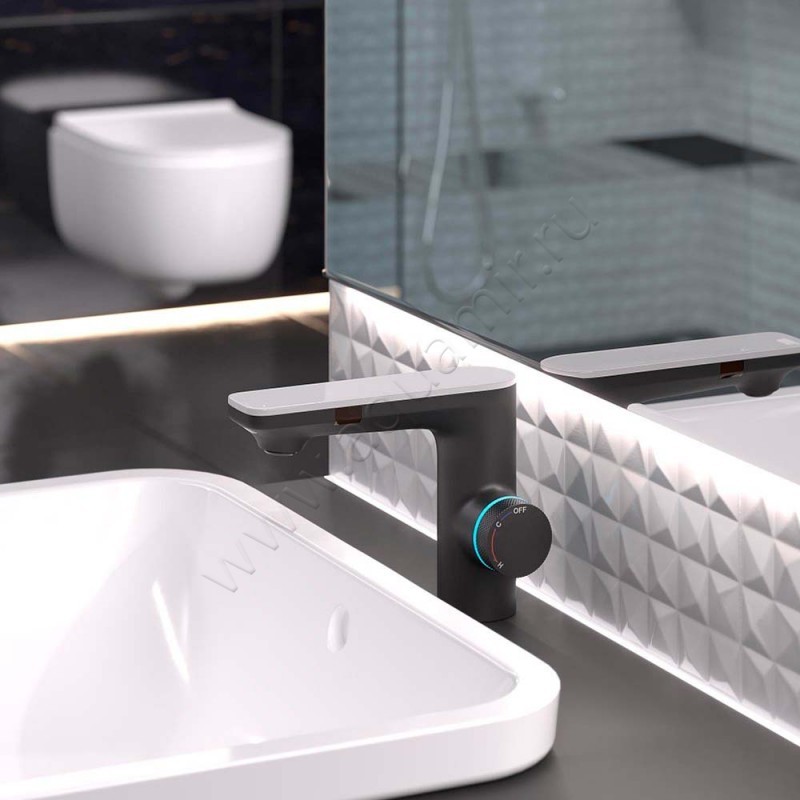 Смеситель для раковины Berges Wasserhaus Morans сенсорный/термостатический, черный матовый 076002 в интерьере