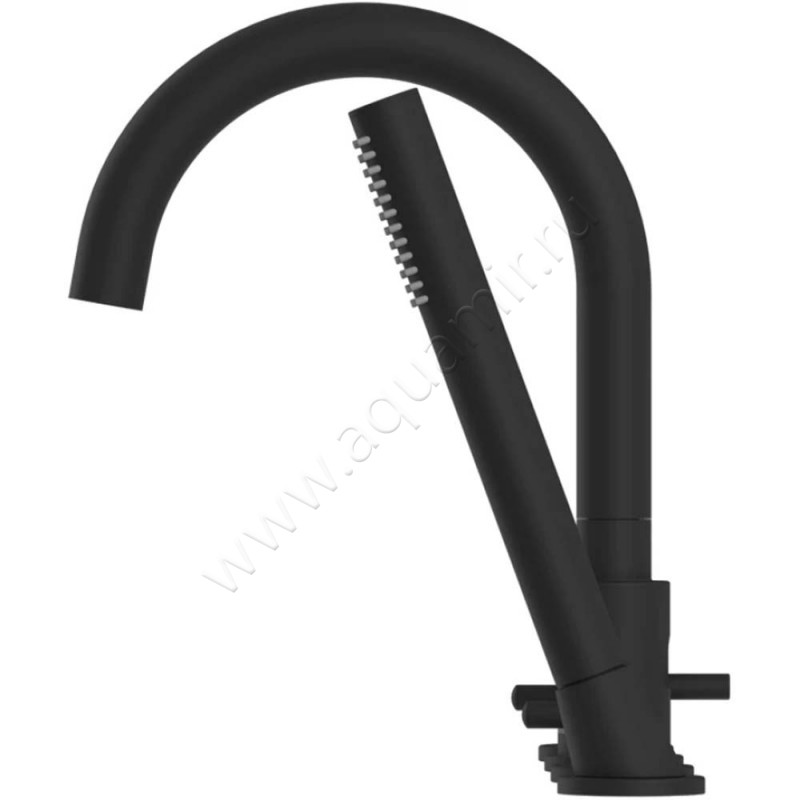 Смеситель на борт ванны Omnires Y с душем, черный матовый Y1232BL в интерьере